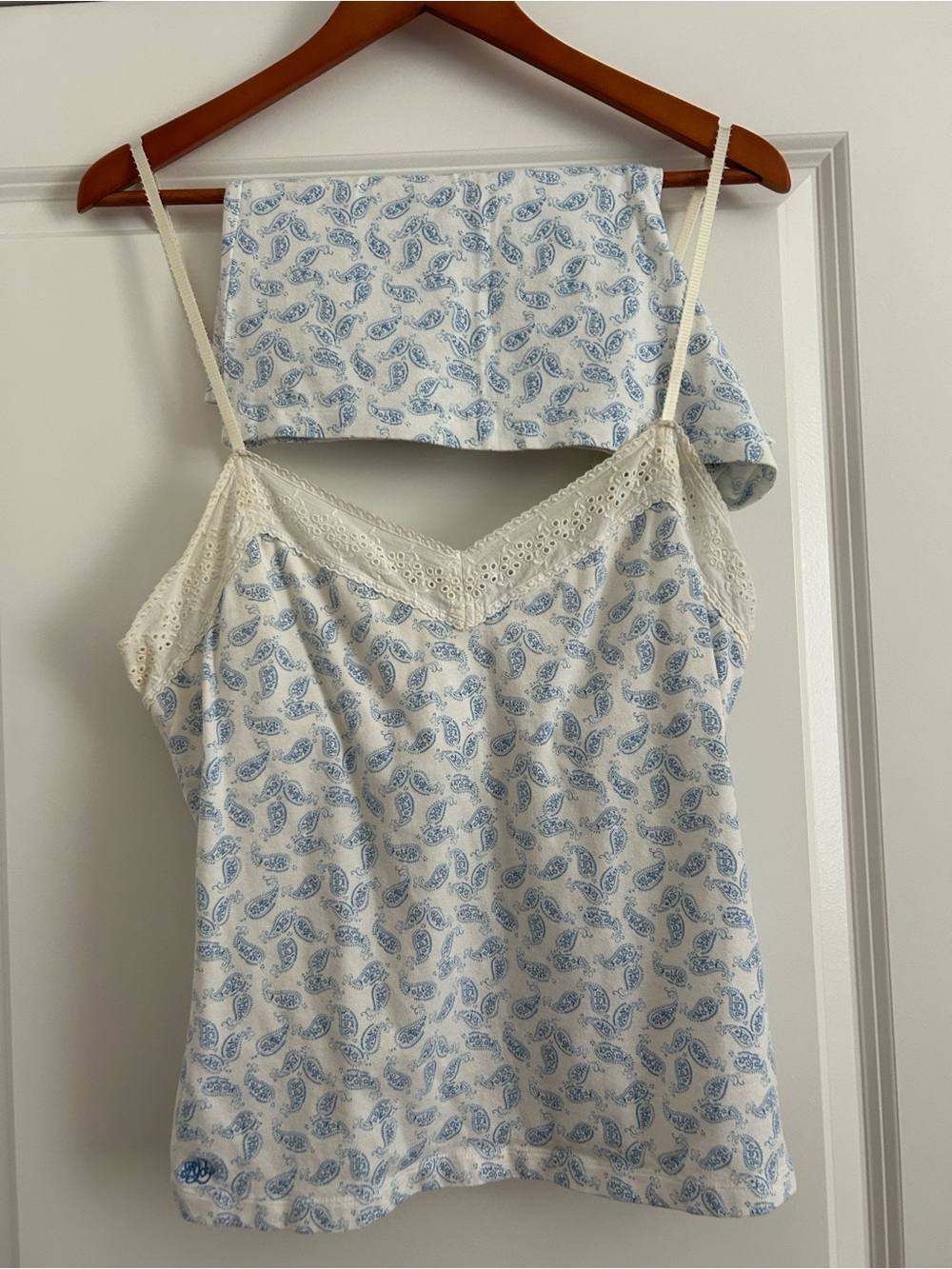 Vintage Lauren Ralph Lauren Blue Paisley Eyelet-Trim Camisole & Shorts Sleep Set